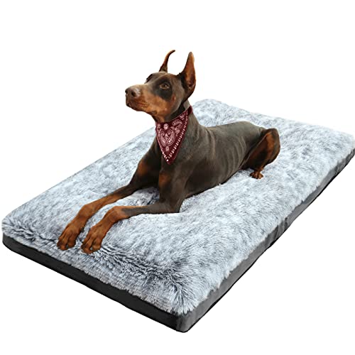 KISYYO XL Dog Bed Deluxe Cozy Plush Fixable Dog Kennel Beds for Crates Washable Dog Bed, 42 x 28 x 3.8 Inches, Grey