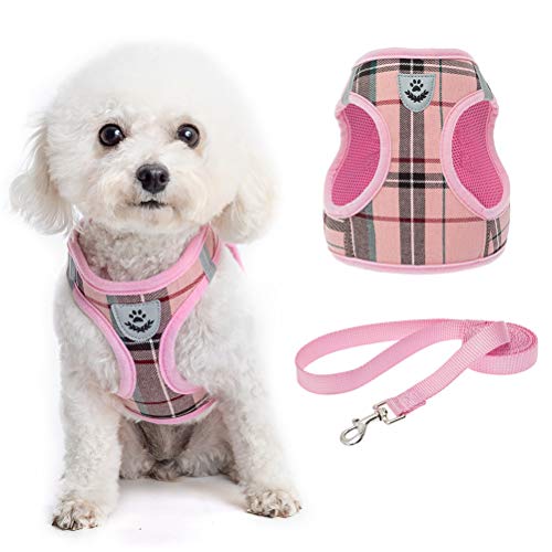 KOOLTAIL Dog Harness for Small Medium Dogs,Dog Harness and Leash Set, Step in No Pull Soft Mesh Padded Adjustable and Reflective Pet Vest Harness Puppy, Plaid Extra Harness for XS S Dogs, Pink S