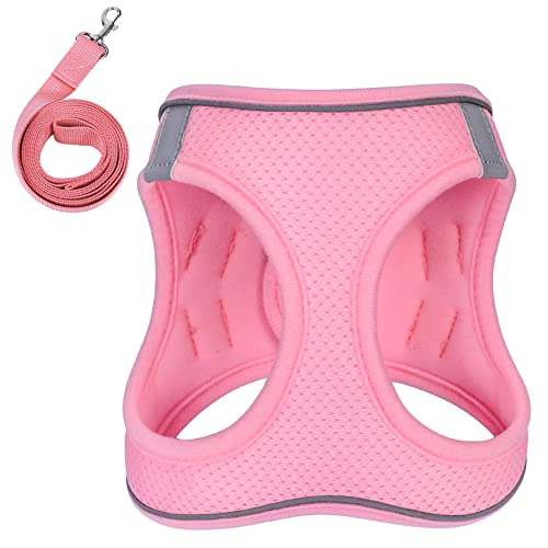 KTHZI 1-2 Pack Dog Harness with Leash Set，No-Pull Pet Harness with 1 Leash Clips, Adjustable Soft Padded Dog Vest for Extra-Small/Small Medium Large Dogs and Cats(Pink,XXXSmall)