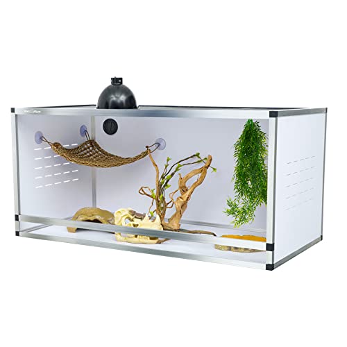 Large Reptile Terrarium Habitat Tank 48''x24''x24'' for Bearded Dragon Gecko Lizard Snake, PVC Enclosure 120 Gallon Wide Breeding Lounge Vivarium Area with Sliding Doors Lock Crawling Pet-White