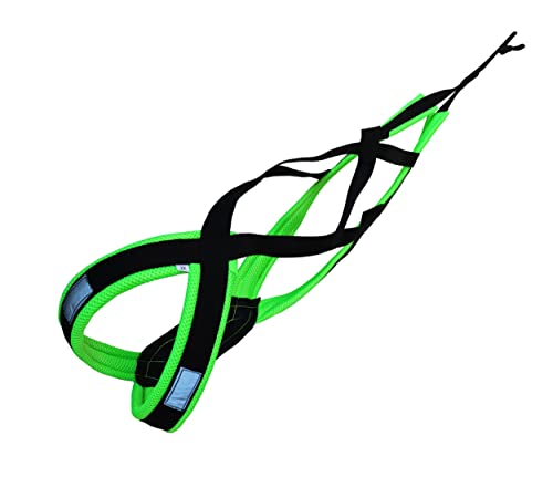 LASALINE Dog Weight Pulling Harness , XBack for Canicross , Dog Sport , Bike Joring , Ski Joring , Sled Harness, Dog mushing , Dog Running Harness , Black Neongreen