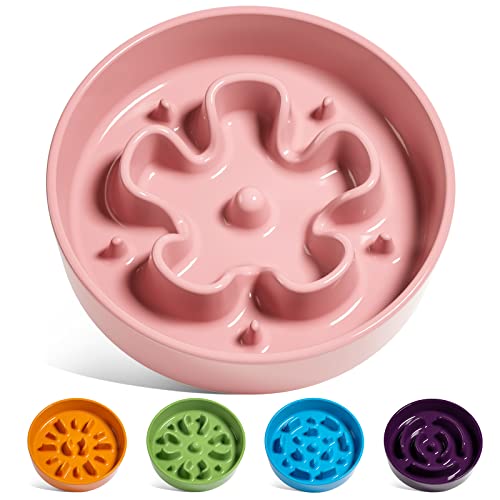 LE TAUCI Ceramic Slow Feeder Dog Bowls Small Breed, 0.6 Cups Dog Food Dish for Fast Eaters, Puzzle Bowl for Small Dogs and Cats,Pink