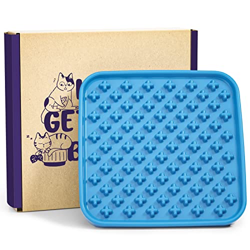 LE TAUCI PET Cat Slow Feeder, 5.5 Inch Lick Mat for Cats and Puppy,Anxiety Relief Licking Mat, Puzzle Feeder for Peanut Butter, Treats, Pet Enrichment Toys, Cross Blue