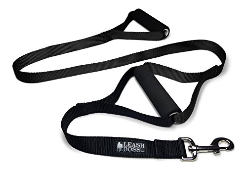 Leashboss Original - Heavy Duty Dog Leash for Large Dogs - No Pull Double Handle Training Lead for Walking Big Dogs - Dog Leashes with Padded Handle for Control and Safety (Classic Black)