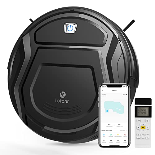 Lefant Robot Vacuum Cleaner, Tangle-Free Suction, Slim, Quite, Automatic Self-Charging, Wi-Fi/App/Alexa/Remote Control, Good for Pet Hair, Hard Floor and Low Pile Carpet, M210 Black