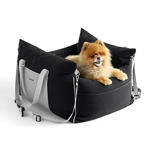 Lesure Small Dog Car Seat for Small Dogs - Waterproof Dog Booster Seat for Car with Storage Pockets, Clip-On Safety Leash and Thickened Memory Foam Filling, Pet Carseat Puppy Travel Carrier Bed, Black