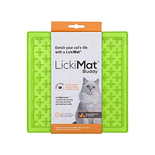 Lickimat Classic Buddy, Cat Slow Feeder Lick Mat, Boredom Anxiety Reducer; Perfect for Food, Treats, Yogurt, or Peanut Butter. Fun Alternative to a Slow Feed Cat Bowl or Dish, Green