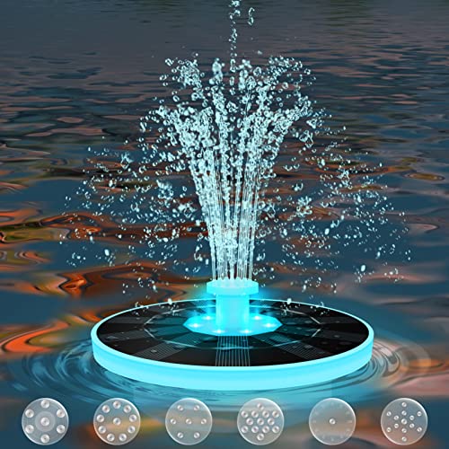 light to hope Solar Fountain Pump for Bird Bath Garden use, Water Fountain for Outdoor with 6 Nozzles and LED RGB Colors, for Pond, Fish Tank, Water Tank, Bird Bath, Swimming Pool, Aquarium (1 pc)