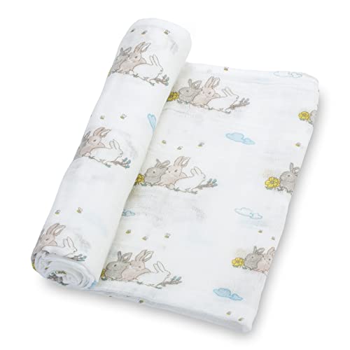 LollyBanks Swaddle Blanket | 100% Muslin Cotton | Gender Neutral Newborn and Baby Nursery Essentials for Girls and Boys, Registry | Rabbit Bunny Print