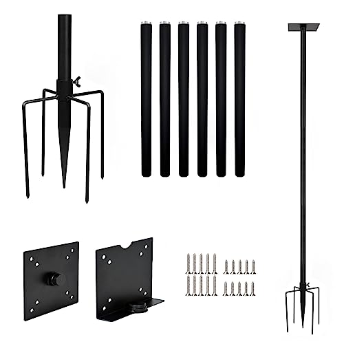 LRQSM Bird Feeder Pole Kit 80 Inch - Heavy Duty Bird House Pole Set with 5-Prong Base, Adjustable Universal Mounting Post Kit for Outdoors, Black