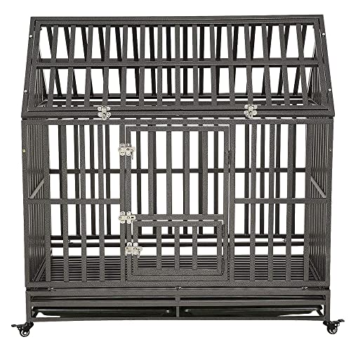 LUCKUP Heavy Duty Dog Cage Metal Kennel and Crate for Medium and Large Dogs, Pet Playpen with Four Wheels, Easy to Install, 48 inch, Black