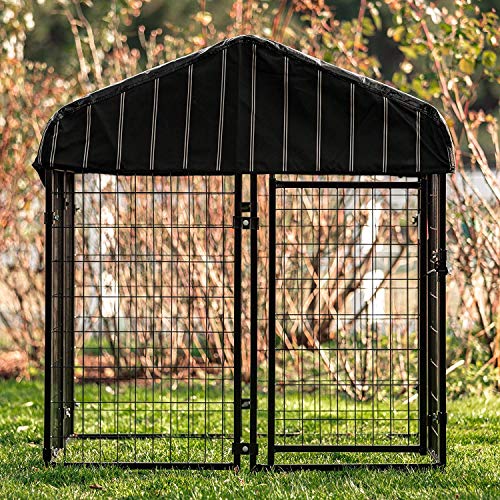 Lucky Dog 60548 4ft x 4ft x 4.3ft Uptown Welded Wire Outdoor Dog Kennel Playpen Crate with Waterproof Cover, Black