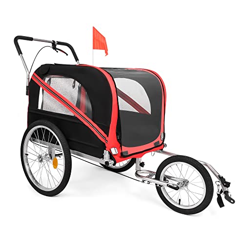 LUCKYERMORE 2 in 1 Dog Bike Trailer Large Pet Stroller Bicycle Cart and Jogger Wagon Cargo Carrier for Travel with Mesh Skylight Stroller for a Variety of Roads