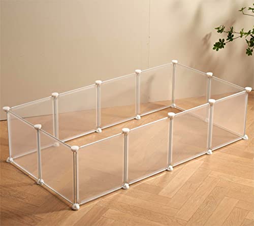 LURIVA Transparent Clear Small Animal Playpen, Guinea Pig Cages, Puppy Dog Playpen, Pet Playpen, Rabbit Bunny Indoor Outdoor Fence Pen Enclosure, White Clear Plastic Playpen,12 X 12 Inch, 12 Panels