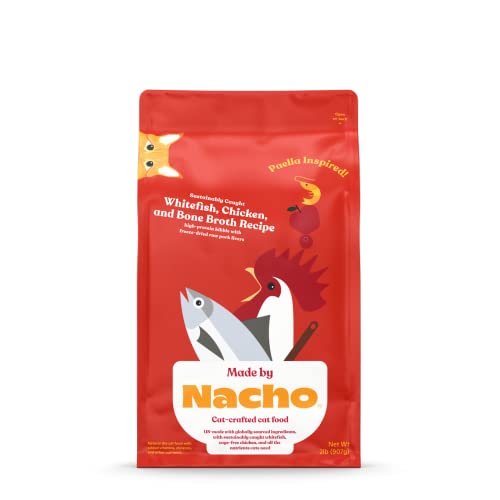 Made by Nacho Premium Dry Kibble Infused with Bone Broth 2lb Bag Cat Food (Paella-Inspired Sustainably-Caught Whitefish)