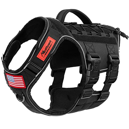 Manificent Tactical Dog Harness Full Body for Medium Dogs, Reflective No Pull Service Dog Vest with Handle American Flag Patch, Military Dog Vest - for Training Hiking Hunting Working Harness
