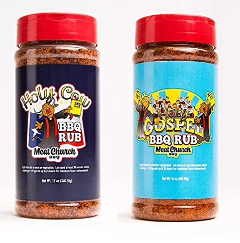 Meat Church BBQ Rub Combo: Holy Cow (12 oz) and Holy Gospel (14 oz) BBQ Rub and Seasoning for Meat and Vegetables, Gluten Free, One Bottle of Each