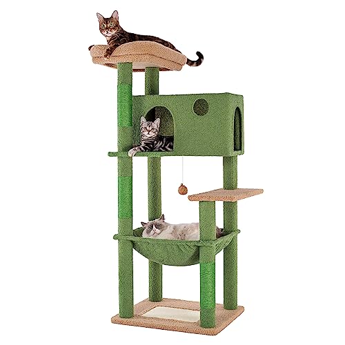 Meow Sir Cactus Cat Tree for Large Cats 53 Inches Multilevel Cat Tower with Large Hammock Super Spacious Condo and Wide Padded Perch Scratching Posts and Pad for Indoor Cats-Large Cactus