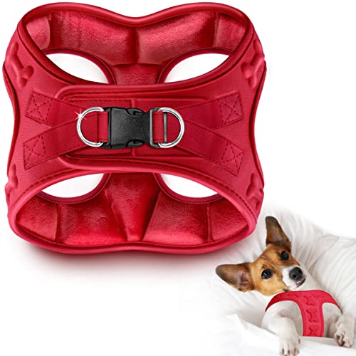 Metric USA Comfort fit Dog Harness Easy to Put-on Comfortable Adjustable Step in Soft Padded Dog Vest Harnesses for Small and Medium Dogs Under 30 lbs, Red Plush, S, Chest 16-18"