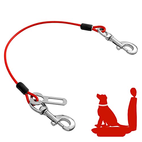 Mi Metty Dog Seat Belt Harness for Car, Dog Seatbelt of Coated Wire Leash Safety Restraint, No Chew Tether Cable Vehicle Dog Accessories, Double Clips & Latch Attachment (Red, 16 Inch/40 Cm)