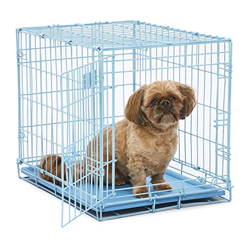 MidWest Homes for Pets Blue Dog Crate; iCrate 24.77' Blue Folding Metal Dog Crate w/ Divider Panel, Floor Protecting Feet & Leak Proof Dog Tray | 24.77L x 17.49W x 19.49H Inches, Small Dog Breed