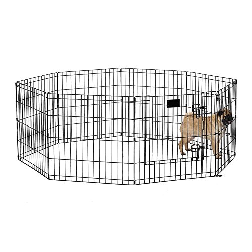 MidWest Homes for Pets Foldable Metal Dog Exercise Pen / Pet Playpen, Black w/ door, 24'W x 24'H