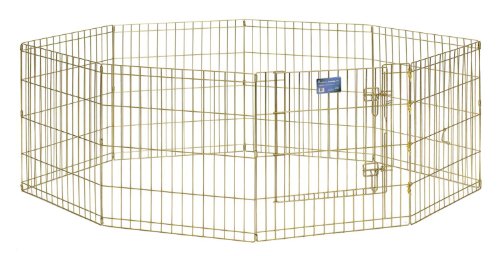 MidWest Homes for Pets Foldable Metal Dog Exercise Pen / Pet Playpen, Gold zinc w/ door, 24'W x 24'H