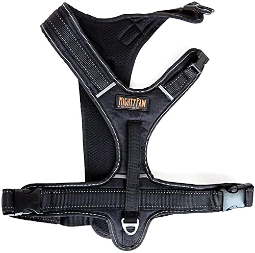 Mighty Paw Sport Harness, No-Pull Front Attachment Dog Harness, Neoprene Padded Lining, Reflective Stitching, 2 Leash Attachment Options, Our Sizing is Unique, Please Measure Your Pets (Large, Black)