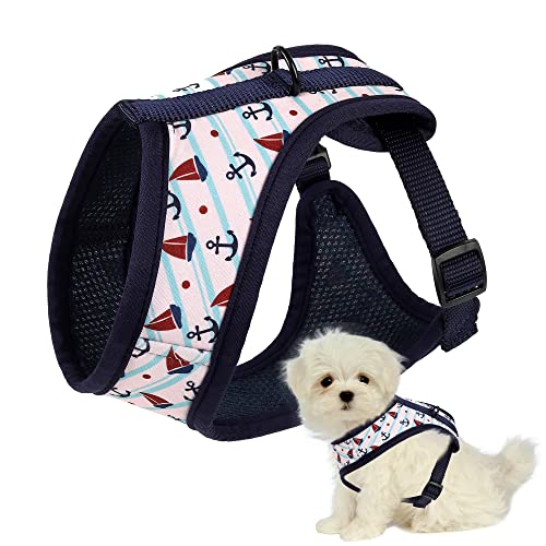 Mile High Life | Dog Cat Vest Harness | No Choke Pull | Easy Step-in | Breathable Soft Mesh Padding | Puppy Training Halter | Navy/White Fish | Large Girth (21.6"-43.2"