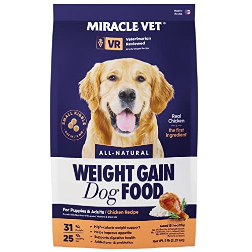 Miracle Vet 8-in-1 High Calorie Weight Gain Dog Food 20 lbs - 600 kcal Per Cup - 31% Protein - Vet Approved Adult and Puppy Food - All-Natural Quality Ingredients - for Delicate Digestion