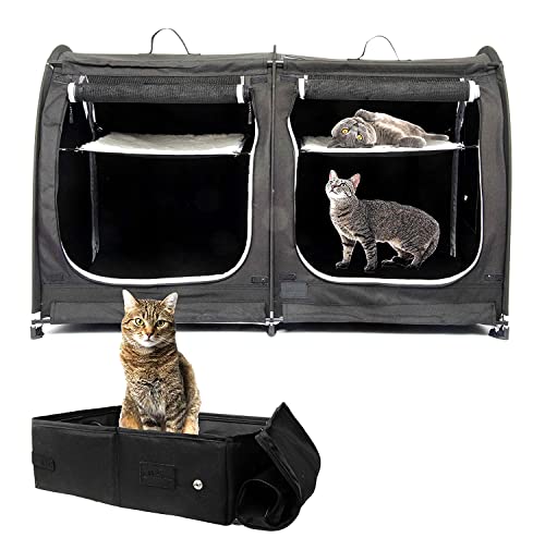 Mispace Portable 2 Pet Carriers for Cats Collapsible Cat Condo for Car Travel Pet Kennel Show Cages with Portable Carry Bag Hammocks Mats and Litter Box