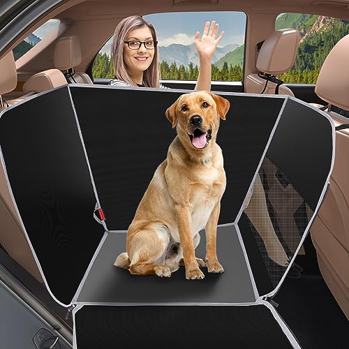 MIXJOY Dog Car Seat for Medium Large Dogs, Waterproof Dog Half Hammock for Cars, Scratchproof Pet Booster Car Seat for Dogs with Mesh Window, Non-Slip Dog Car Seat Cover for Back Seat