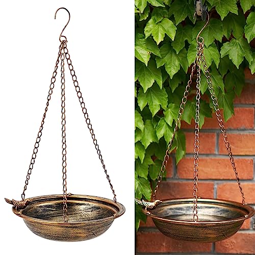 MNRYLKB Metal Hanging Bird Baths for Outdoors,Outdoor Bird Feeder,Backyard, Patio Garden Yard Decoration (Gold)