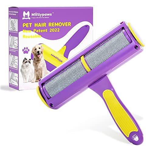 Mollypaws Pet Hair Remover for Furniture, Reusable Dog Cat Fur Removal Brush for Couch, Bedding, Non-Slip Handle Grip for Comfort Removal Experience, Upgrade Removing Tool for Cleaning