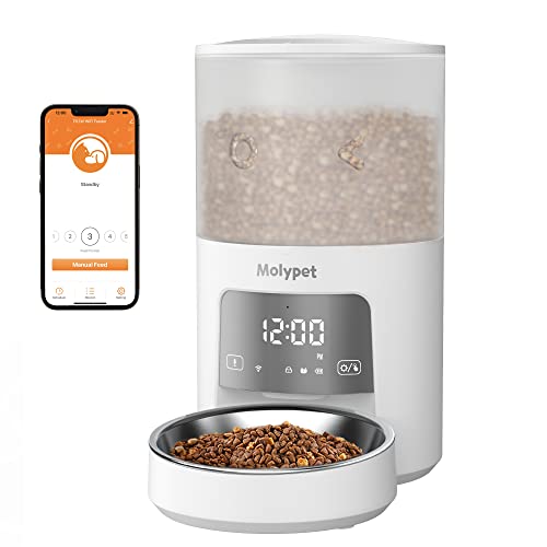 Molypet Automatic Cat Feeders - 5G WiFi Pet Feeder with APP Control, 4L Dry Food Dog Feeder with Low Food & Blockage Alarms, 1-10 Meals Per Day, Up to 10s Meal Call for Pets