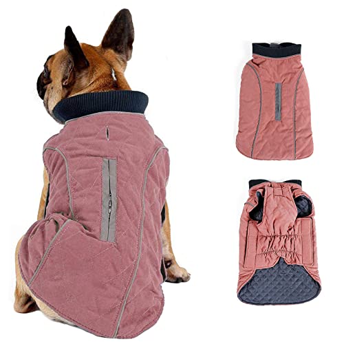 Morezi Dog Coat with Reflective strim, Winter Dog Jacket Water Resistant underbelly Warm Puppy Suit with Harness Hole - Suitable for French Bulldog, shitzu, Jack Russell Terrier - XL - Pink