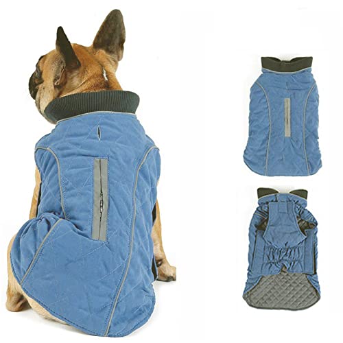 Morezi Dog Coat with Reflective strim, Winter Dog Jacket Water Resistant underbelly Warm Puppy Suit with Harness Hole - Suitable for French Bulldog, shitzu, Jack Russell Terrier - XS - Blue