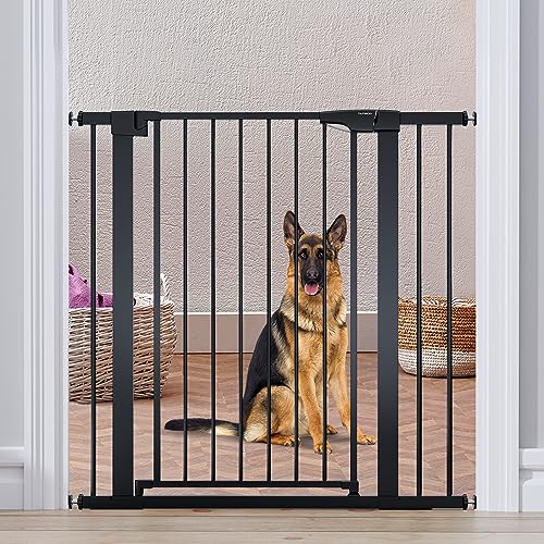 Mumeasy 36" High Extra Tall Dog Gate, 29.6"-40.5" Wide Pressure Mounted Tall Baby Gate for Dog, Auto Close Pet Gate with Door for Stairs,Doorways,House,Black
