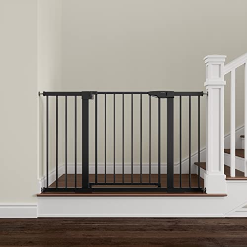 Mumeasy Baby Gate Extra Wide, 29.5-51'' Pressure Mounted Dog Gate with Walk Thru Door, Auto Close Pet Gate for House, Stairs, Doorways,Black