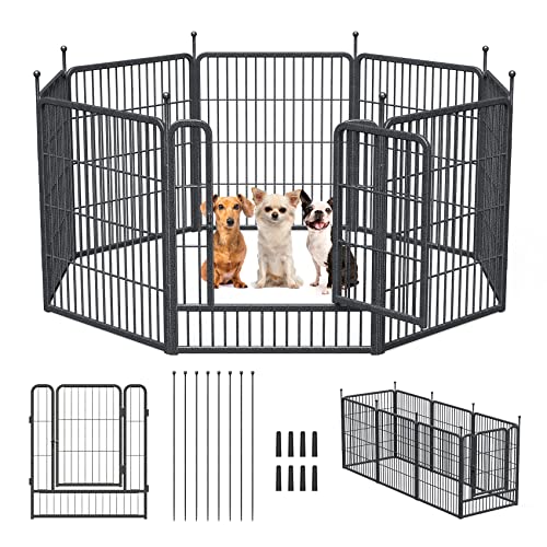 Musen 32" Height Dog Playpen with Anti-Rust Paint Finish, Foldable 8/16 Panels Dog Pen with Doors for Large/Medium/Small Dogs, Portable Pet Puppy Playpen for Indoor/Outdoor (Patent Pending)