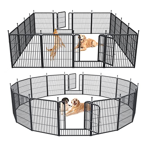 Musen Dog Playpen Outdoor, 16 Panels Dog Pen 32" Height Dog Fence Exercise Pen with Doors for Large/Medium/Small Dogs, Portable Pet Playpen for Yard, RV, Camping, Hammer Paint Finish (Patent Pending)