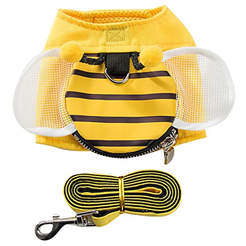 NACOCO Small Dog Bee Harness and Leash Set Cat Bee Costume Pet Funny Walking Vest for Small Dogs Cats and Puppy(Bee,XS)