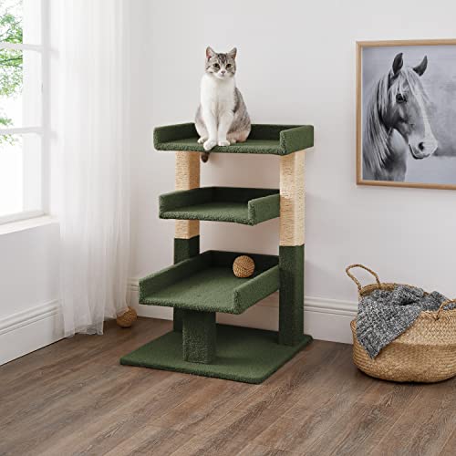 Naomi Home Nala Cat Tree for Large Cats, Cat Activity with Scratching Post, Cat Tower for Large Cats, 3 Level Cat Play Perch, Cat Climbing Tower, Cat Tree for Indoor Cats Multi-Level Cat Condos, Green