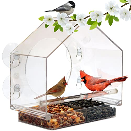 Nature Anywhere Premium Clear Plastic Window Bird Feeder for Outside - Window Bird Feeders with Strong Suction Cups - Transparent Bird Feeder Window Mount Acrylic Bird House for Cat Window Perch