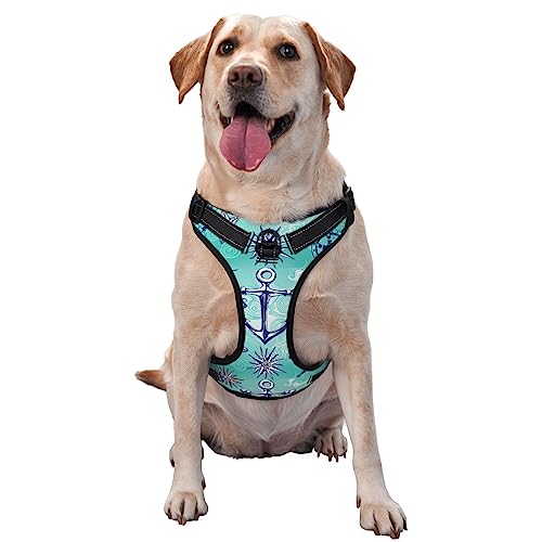 Nautical Anchor No Pull Dog Harness Adjustable Puppy Harness Reflective Dog Vest Harness Wear-Resistant Oxford Cloth Dog Harness with Leash for Small Medium Large Dogs