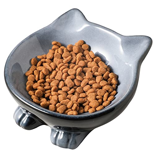 Nihow Ceramic Basic Cat Bowls: 5 Inch Cat Bowl for Food & Water - Food Grade Cat Dish for Small-Sized Cat - Microwave & Dishwasher Safe -Elegant Grey (4.25 OZ /1 PC)