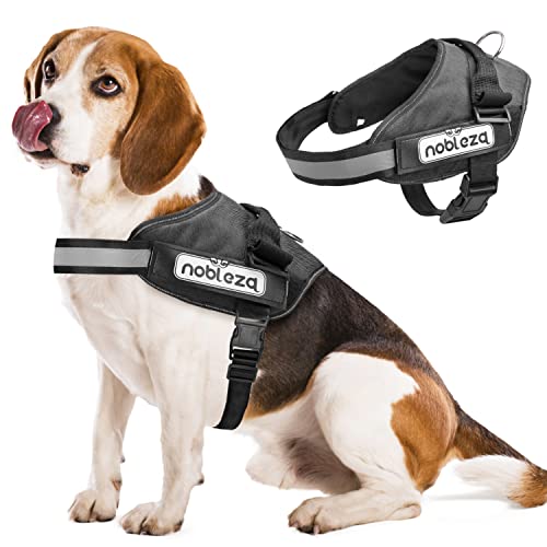 Nobleza Dog Vest Harness, Reflective No Pull Dog Harness with Handle and Soft Padding, Adjustable Easy On Grip Harness for Dogs with Velcro for Small Medium Large Breeds (Black, M)