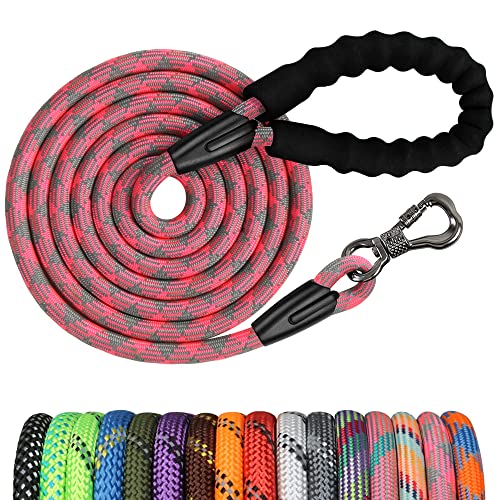 NTR 15FT Training Leash for Dogs, Pink Dog Rope Leash with Swivel Lockable Hook and Comfortable Padded Handle, Dog Lead line for Walking, Hunting, Camping, Backyard for Small Medium and Large Dogs