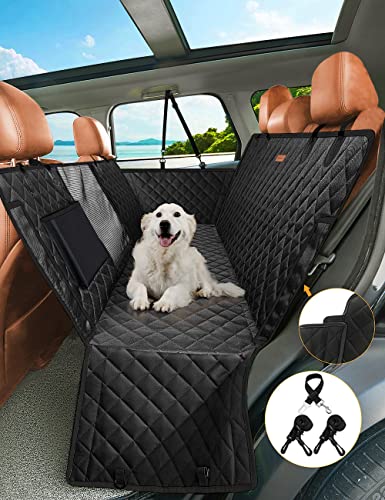 nzonpet 4-in-1 Dog Car Seat Cover, 100% Waterproof Scratchproof Dog Hammock with Big Mesh Window, Durable Nonslip Dog Seat Cover, Pets Dog Back Seat Cover Protector for Cars Trucks SUVs - Black