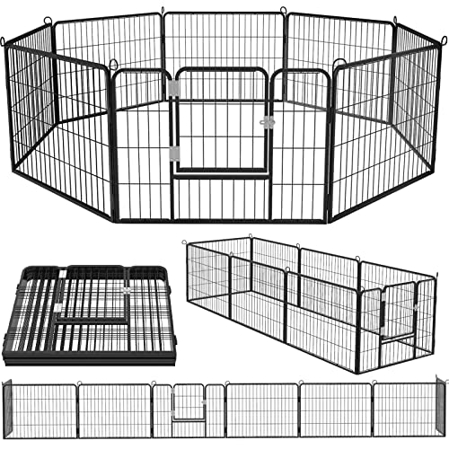 OFIKA Heavy Duty Metal Dog Playpen for Medium/Small Animals, 8 Panels 24”Height x 32" Width, Dog Fence Exercise Pen with Doors, Pet Puppy Outdoor Playpen Pen for Outdoor, Indoor, RV, Camping, Yard